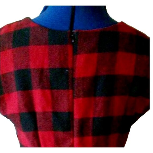 Vintage 90s buffalo plaid black & red checkered wool blend shift dress M - Picture 11 of 11